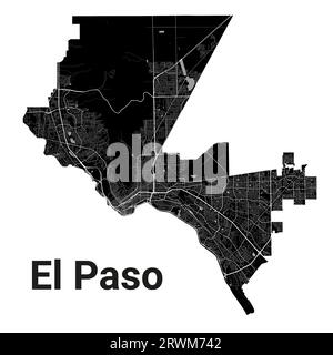 El Paso Stadtplan, Vereinigte Staaten. Kommunale Verwaltungsgrenzen, schwarz-weiße Landkarte mit Flüssen und Straßen, Parks und Eisenbahnen. Vektorillustra Stock Vektor