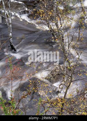 Hochwasser des Flusses Tummel an der Tummel Bridge, Highland Perthshire, Schottland, Vereinigtes Königreich Stockfoto