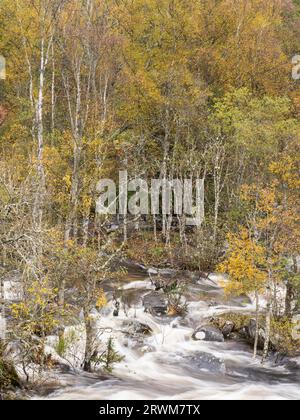 Hochwasser des Flusses Tummel an der Tummel Bridge, Highland Perthshire, Schottland, Vereinigtes Königreich Stockfoto