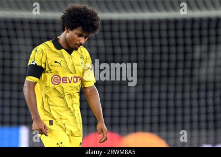 Paris, Frankreich. September 2023. Fußball: Champions League, Paris Saint-Germain - Borussia Dortmund, Gruppenphase, Gruppe F, Spieltag 1, Parc des Princes. Karim Adeyemi aus Dortmund nach dem Spiel. Quelle: Federico Gambarini/dpa/Alamy Live News Stockfoto