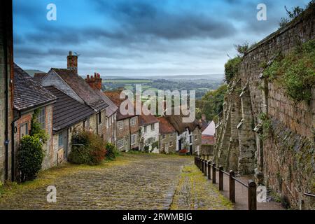 Gold Hill Shaftesbury Dorset England, auch bekannt als Hovis Hill Stockfoto