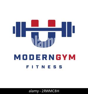 Fitness Gym Logo auf U-Brief Zeichen Logo Vorlage Hantel Kettle Bell Logotype Stock Vektor