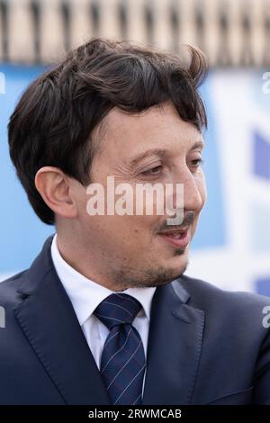 Marseille, Frankreich. September 2023. Pablo Longoria, Präsident des Fußballclubs Olympique de Marseille (OM) bei der Eröffnungszeremonie des Stadtstadions in Marseille. Nach einem Treffen mit Vertretern von Unterstützerverbänden am Montag, den 18. September 2023, haben der Vorsitzende der OM, Pablo Longoria, und seine Mitarbeiter beschlossen, ihre Aufgaben in Olympique de Marseille vorübergehend zu beenden. Quelle: SOPA Images Limited/Alamy Live News Stockfoto