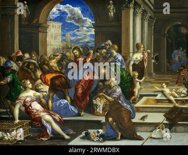 Christus, der die Geldwäscher vom Tempel El Greco fährt (1541-1614) Stockfoto