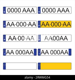 Autokennzeichen einiger Länder der europäischen Gemeinschaft auf weißem Hintergrund Stock Vektor