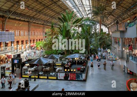 MADRID, SPANIEN - 24. MAI 2017: Dies ist ein Wintergarten in der Wartehalle des Bahnhofs Atocha. Stockfoto