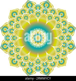 Runde Mandala Lotusblume, isoliertes Designelement zum Drucken auf T-Shirt, Textil, Tattoo oder anderen Dekorationen, Vektor-Illustration radialer Verlauf Stock Vektor