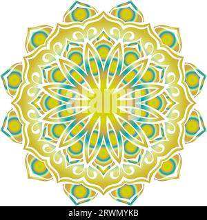 Runde Mandala Lotusblume, isoliertes Designelement zum Drucken auf T-Shirt, Textil, Tattoo oder anderen Dekorationen, Vektor-Illustration radialer Verlauf Stock Vektor