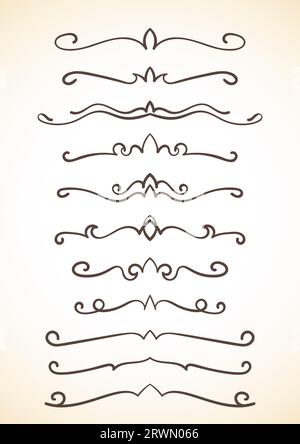 Dekorative kalligraphische Linien Trennwände Seitendekoration Vektor-Design-Element-Set Stock Vektor