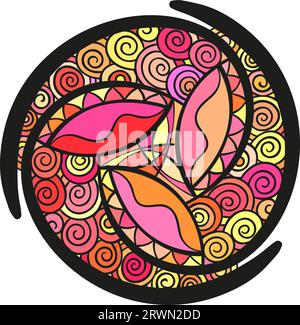Abstraktes rundes Ornament, von Hand gezeichnetes farbenfrohes isoliertes Designelement, Vektor-Illustration Stock Vektor