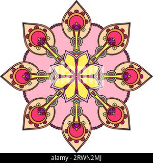 Samsara-Rad-Mandala mit Blume in der Mitte, isoliertes Designelement, Vektor-Illustration Stock Vektor