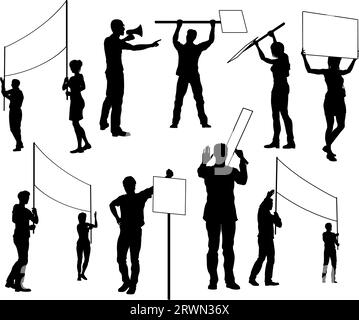 Silhouette Demonstranten März Streik Rallye-Streikposten Stock Vektor