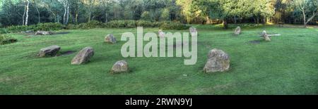 Neun Damen Bronze Age Steinkreis im Peak District am Stanton Moor bei Birchover Stockfoto