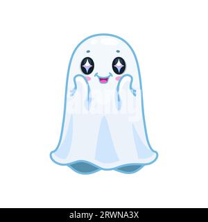 Halloween-Kawaii-Geisterfigur, isolierter Comicvektor, bezaubernder Spuk mit entzückend großen, funkelnden Augen, die Unschuld und Staunen ausstrahlen und ein herzerwärmendes Glühen in seiner spektralen Form erzeugen Stock Vektor