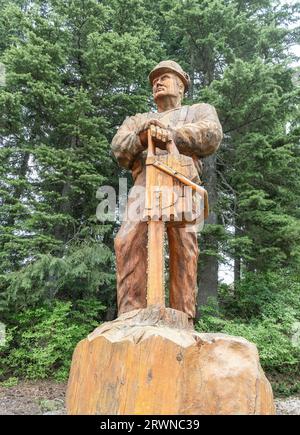 Holzfällerstatue am Grouse Mountain, Vancouver, Kanada Stockfoto