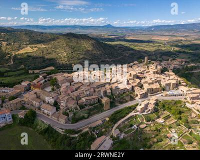 Luftaufnahme der Stadt SOS Del Rey Catolico in der Provinz Zaragoza, Nordspanien. Stockfoto