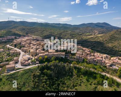 Luftaufnahme der Stadt SOS Del Rey Catolico in der Provinz Zaragoza, Nordspanien. Stockfoto