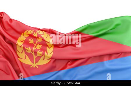 Flagge von Eritrea isoliert auf weißem Hintergrund mit kopiertem Leerzeichen darüber. 3D-Rendering Stockfoto