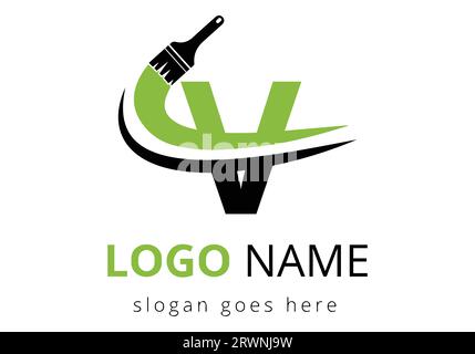 Design-Vorlage für das Logo des Malpinsels mit Buchstabe V. Konzeptvorlage Für Erstmalzeichen Stock Vektor