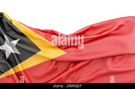 Flagge von Osttimor isoliert auf weißem Hintergrund mit kopiertem Leerzeichen darüber. 3D-Rendering Stockfoto