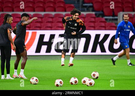 AMSTERDAM - Bilal Nadir von Olympique Marseille während des Trainings für das Gruppenspiel in der Europa League gegen Ajax. Das Amsterdamer Team erhält den französischen Verein in der Johan Cruijff Arena. ANP OLAF KRAAK Stockfoto