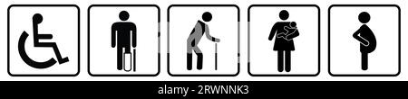 Stock Vector Priority Seat, Disable, Passenger Alte, Passagier, Schwangere, alter Mann, Frau mit Kind Stockfoto