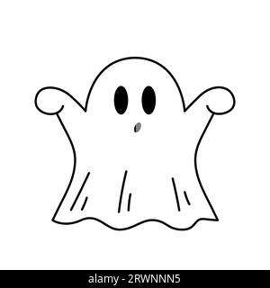 Niedlicher gruseliger Geist. Handgezeichnete Halloween-Figur im Sketch-Doodle-Stil. Isolierte Vektordarstellung. Stock Vektor