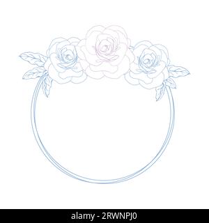 Vintage-Karte mit Kamelienblüten. Blumenkranz. Skizzierter Kreiskranz, Blumen- und Kräutergirlande mit Kamelienblüte. Sommerrosen mit Blumenmotiv Stock Vektor