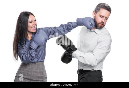 Geschäftsgegnerschaft von Geschäftsleuten in Boxhandschuhen. Geschäftsgegnerschaft. Geschäftsgegnerschaft Stockfoto