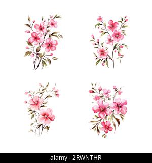 Aquarell Vintage rosa Blumen Set, isolierter Vektor. Stock Vektor