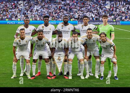 Madrid, Madrid, Spanien. September 2023. Real Madrid Team-Gruppe während des Champions-League-Fußballspiels zwischen Real Madrid CF und FC Union Berlin im Santiago Bernabeu Stadion in Madrid, Spanien, 20. September 2023 (Credit Image: © Ruben Albarran/ZUMA Press Wire) NUR REDAKTIONELLE VERWENDUNG! Nicht für kommerzielle ZWECKE! Stockfoto