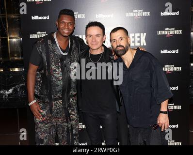 Miami, Vereinigte Staaten Von Amerika. September 2023. Miami Beach, FL-SEP 20: Vanesti, Fonseca und Mike Bahia auf der Pressekonferenz zur Billboard Latin Music Week 2023, die am 20. September 2023 im Faena Forum in Miami Beach, Florida, stattfand. (Foto: Alberto E. Tamargo/SIPA USA) Credit: SIPA USA/Alamy Live News Stockfoto