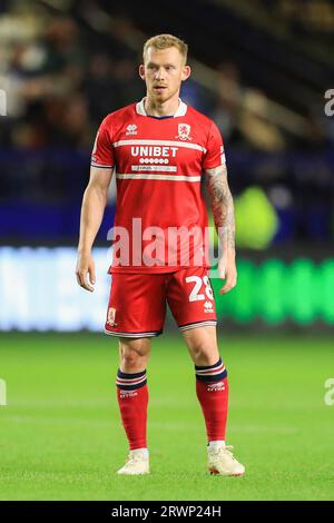 Sheffield, Großbritannien. September 2023. Middlesbrough Mittelfeldspieler Lewis O'Brien (28) während des Sheffield Wednesday FC gegen Middlesbrough FC EFL Sky Bet Championship Matches im Hillsborough Stadium, Sheffield, Großbritannien am 19. September 2023 Credit: Every Second Media/Alamy Live News Stockfoto