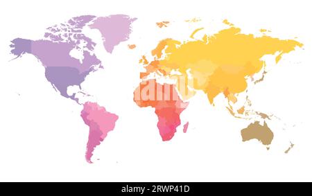Weltkarte. Hochdetaillierte, leere politische Karte der Welt. Bunte Karte auf weißem Hintergrund. Stock Vektor
