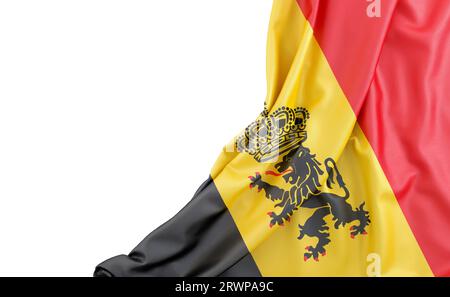 Flagge Belgiens (mit COA) mit leerem Leerzeichen auf der linken Seite. Isoliert. 3D-Rendering Stockfoto