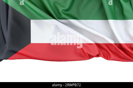 Flagge von Kuwait isoliert auf weißem Hintergrund mit Leerzeichen unten. 3D-Rendering Stockfoto