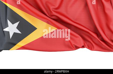 Flagge von Osttimor isoliert auf weißem Hintergrund mit nachstehendem Kopierraum. 3D-Rendering Stockfoto