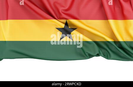 Flagge Ghanas isoliert auf weißem Hintergrund mit unterem Kopierraum. 3D-Rendering Stockfoto