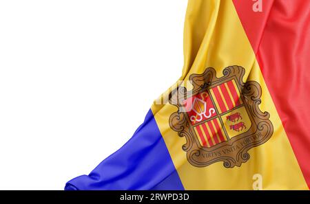 Flagge von Andorra mit leerem Platz auf der linken Seite. Isoliert. 3D-Rendering Stockfoto