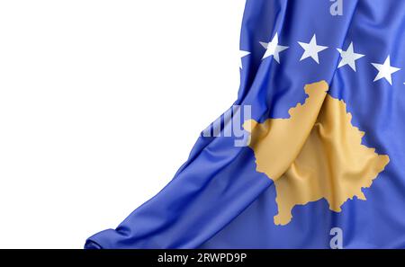 Flagge des Kosovo mit leerem Platz auf der linken Seite. Isoliert. 3D-Rendering Stockfoto