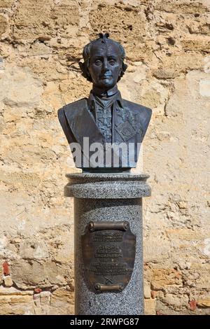 Büste des russischen Generalissimo Graf Alexander Suworow (1730–1800) in der Festung Tighina in Bender (Transnistrien), Moldau Stockfoto