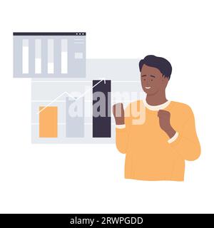 Finanzberater, der Diagramme analysiert. Illustration des Zeichentrickvektors „Investitionsgeld-Gewinn“ Stock Vektor