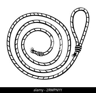 Cowboyseil Lasso schwarz-weiß, Vektorillustration Stock Vektor
