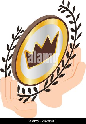 Isometrischer Vektor des King-Qualitätssymbols. Symbol für königliche Qualität im Symbol für offene menschliche Hand. Choice-Konzept Stock Vektor