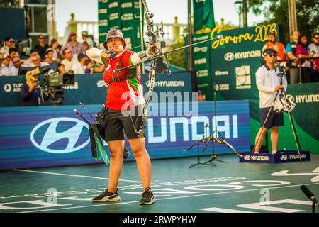 HERMOSILLO, MEXIKO - 9. SEPTEMBER: Alejandra Valencia de Mexico, beim Finale der Bogenschießen-Weltmeisterschaft 2023 am 10. September 2023 in Hermosillo, Mexiko. (Foto von Luis Gutierrez/Norte Photo) Stockfoto