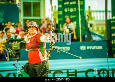 HERMOSILLO, MEXIKO - 9. SEPTEMBER: Alejandra Valencia de Mexico, beim Finale der Bogenschießen-Weltmeisterschaft 2023 am 10. September 2023 in Hermosillo, Mexiko. (Foto von Luis Gutierrez/Norte Photo) Stockfoto