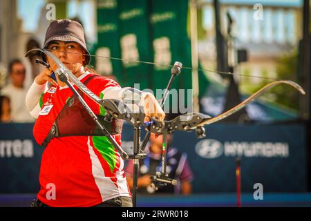 HERMOSILLO, MEXIKO - 9. SEPTEMBER: Alejandra Valencia de Mexico, beim Finale der Bogenschießen-Weltmeisterschaft 2023 am 10. September 2023 in Hermosillo, Mexiko. (Foto von Luis Gutierrez/Norte Photo) Stockfoto