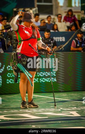 HERMOSILLO, MEXIKO - 9. SEPTEMBER: Alejandra Valencia de Mexico, beim Finale der Bogenschießen-Weltmeisterschaft 2023 am 10. September 2023 in Hermosillo, Mexiko. (Foto von Luis Gutierrez/Norte Photo) Stockfoto