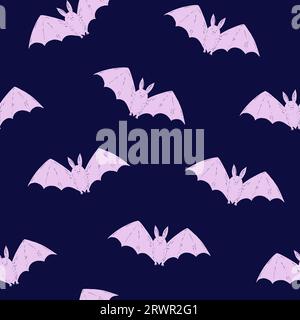 Nahtloses, einfarbiges Muster für Halloween mit schlichten, niedlichen Fledermaussilhouetten. Handgezeichnete Abbildung. Stock Vektor