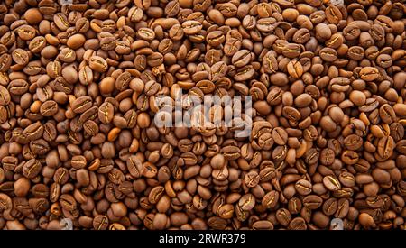 Hintergrund mit Textur aus gerösteten Kaffeebohnen Stockfoto